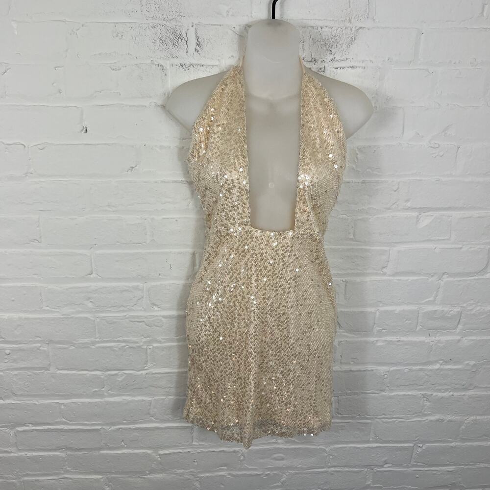 Revolve Women's Superdown Alaviv Cut Out Mini Dress Halter Neck Cream Size S NWT - Picture 4 of 8